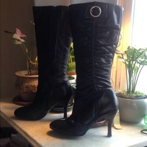 Aldo black leather, knee high, high heeled boots